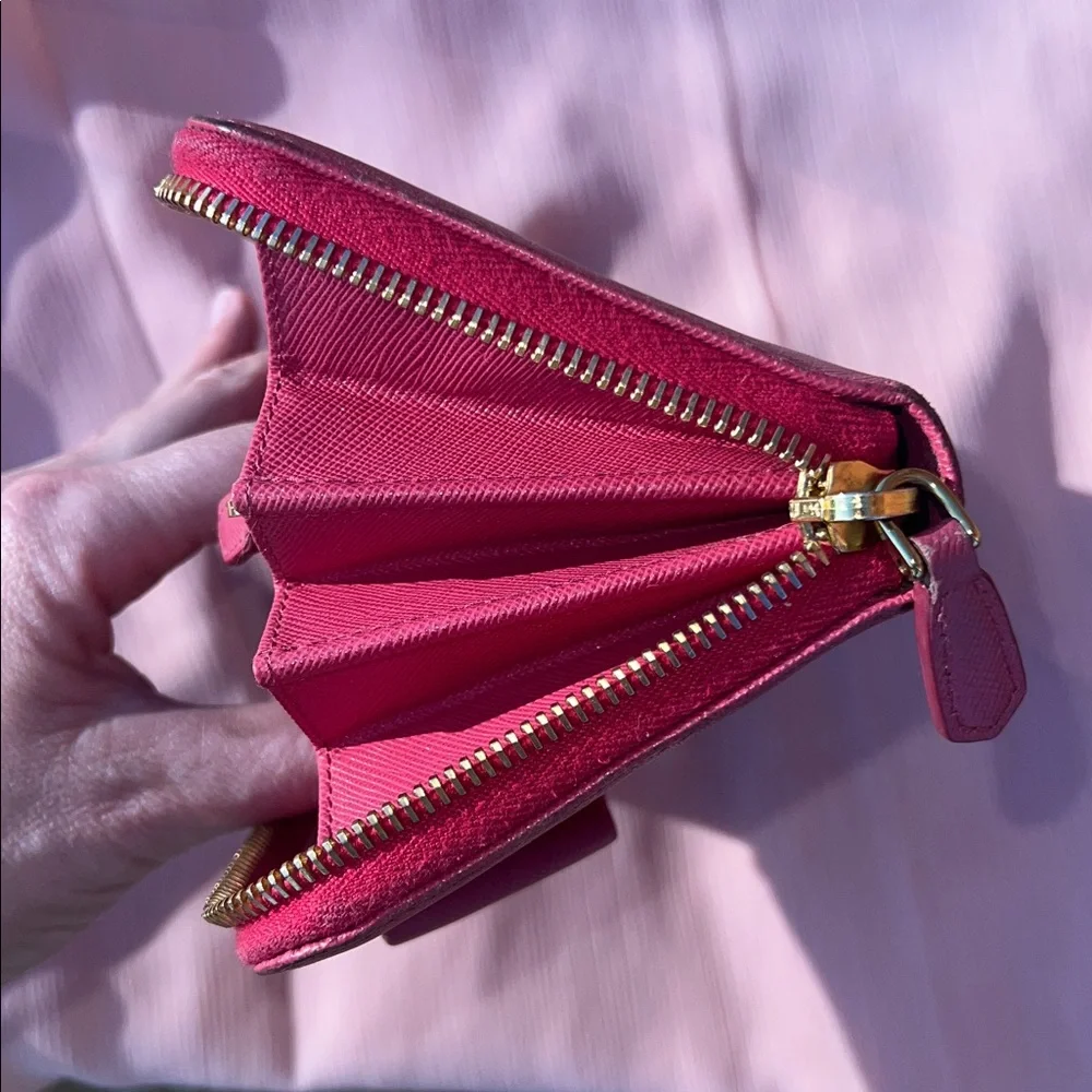 Prada Pink Fuchsia Bow Saffiano Leather  Zippy Wallet